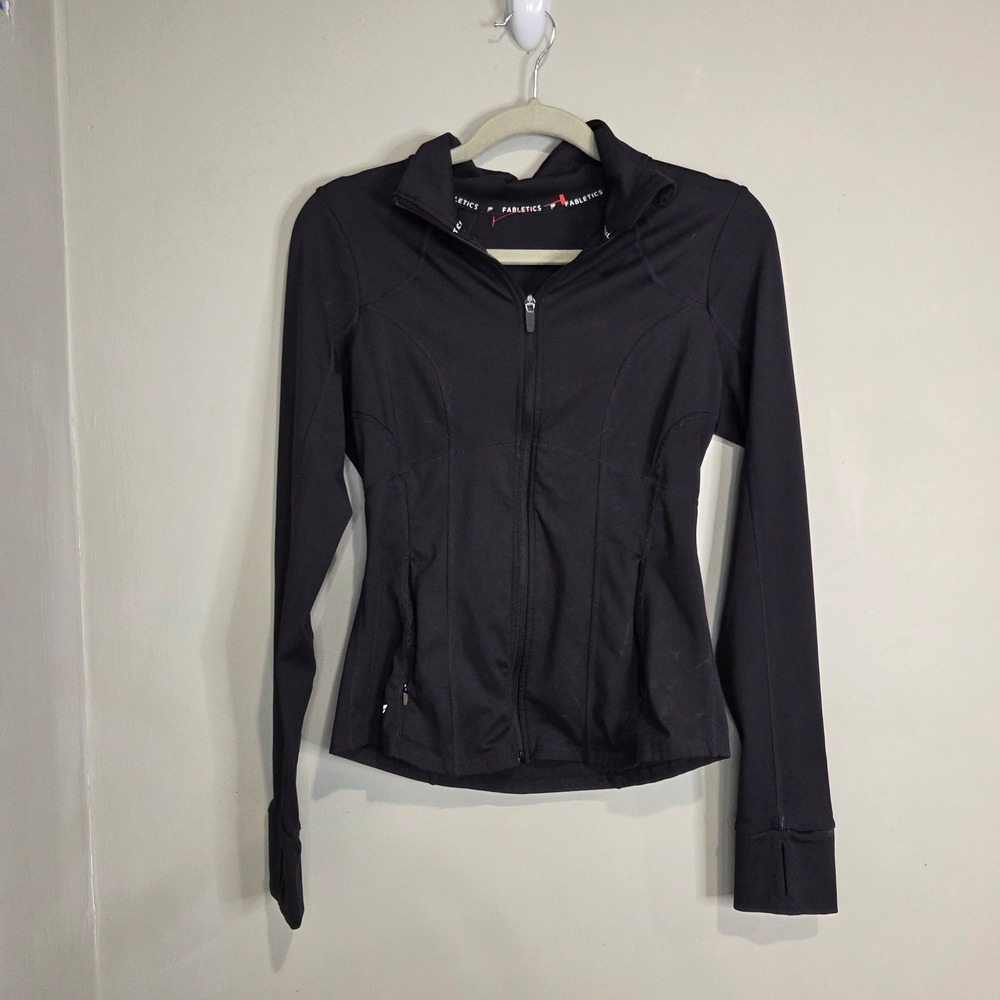 Fabletics Full Zip Athletic Jacket Womens Sm/M Black Yoga Running Thumbholes L